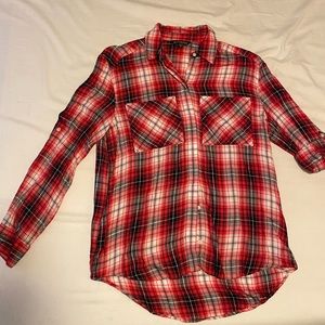 Express XS button down plaid top red/white/black
